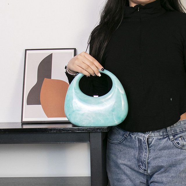 Bolso de media luna de acrílico para mujer Bolso de hombro de media luna de mármol Bolso hobo Bolso con asa superior