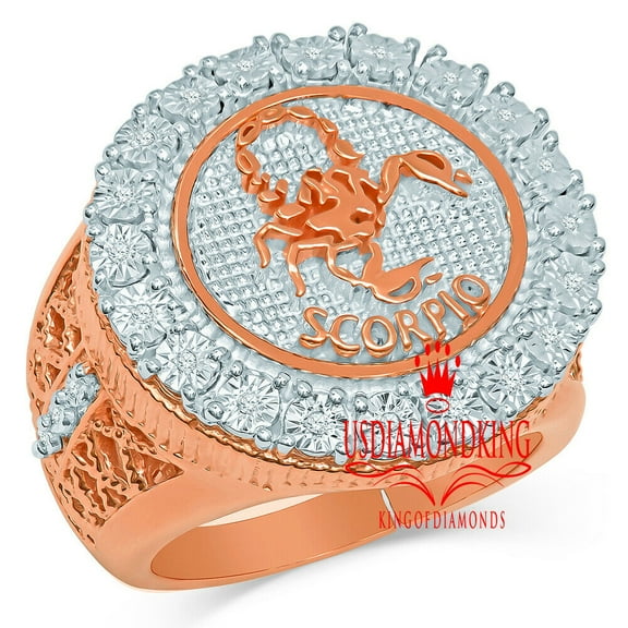 Mens Real Genuine Diamonds Scorpio Zodiac Sign Astrology Horoscope Ring 10K Rose Gold Finish Pinky Band