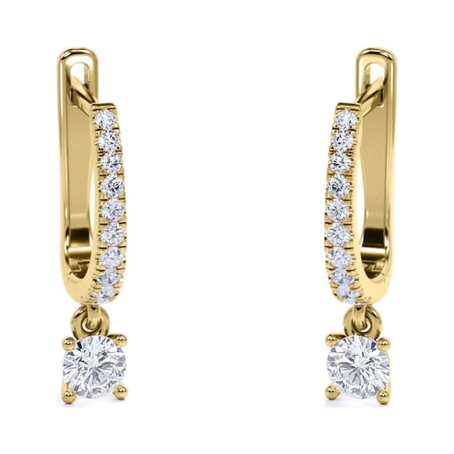 JeenMata Aros con Diamantes de Talla Brillante Redondo de 1 Quilate y Moissanita: Aros con Engaste Pavé de 4 Puntas: Baño de Oro Amarillo de 18 K sobre Plata