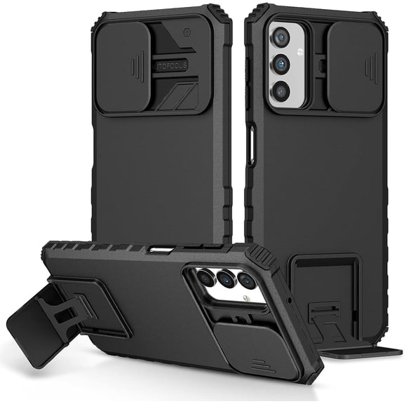 for Samsung Galaxy A13 5G / 4G / A04s Case with Slide Camera Cover, ArmourSilicone TPU Bumper Cover with Kickstand, Military Shockproof Protective Cell Phone Case for Samsung A13 5G / 4G Black