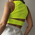 thumbnail image 5 of JGGSPWM Women's Ribbed Tank Top Summer Crop Sexy Navel Sleeveless Tee Cutout Gym Vest High Neck Racerback Workout Top Yellow M, 5 of 8