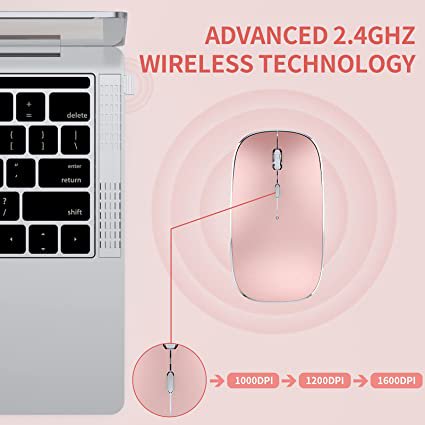 Ratón inalámbrico recargable, ratón inalámbrico delgado y silencioso de 2,4 G con nanorreceptor USB tipo C, ratón portátil ajustable de 1600 DPI para PC, portátil, Macbook, tableta (oro rosa) LingWen 9024715177087