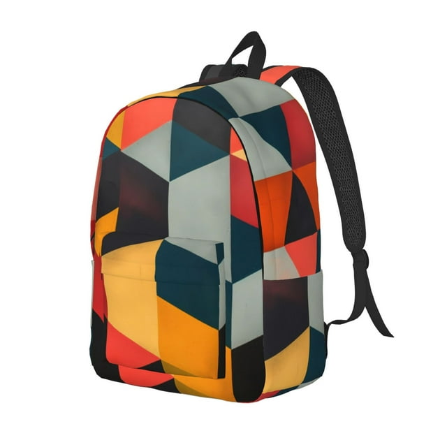 Vsdgher Geometric Cube Pattern Art Print Canvas Backpack Travel Rucksack Unisex Knapsack 15.7/17.7Inch Laptop Backpack for Work,College-Medium