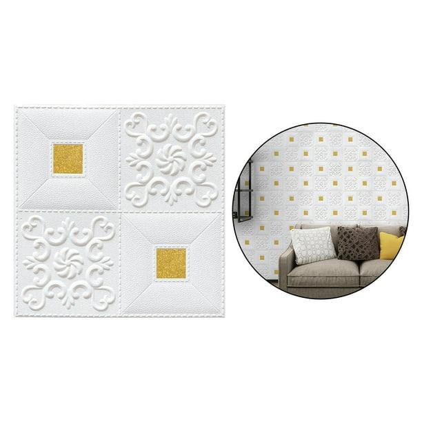 Papel tapiz 3D, paneles de pared, de pared falsos autoadhesivos para paredes de TV, Fondo de sofá, dormitorio, cocina, sala de , decorac Blanco Dorado BLESIY Pegatina de techo del panel de pared 3D