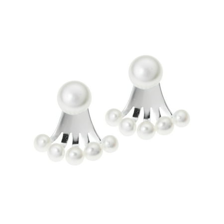 Cultured Pearl Pearl Brooch - Sterling Silver Round Freshwater Cultured Pearl 2 In 1 Stud and Jacket Ear Cuff Earrings