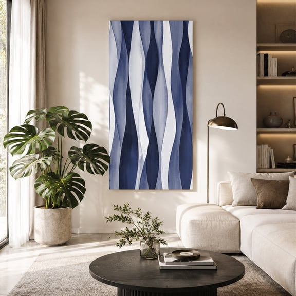 Blue Ripple Canvas Wall Art, Abstract Gradient Framed Canvas Wall Decor Picture Print Artwork Decorations for Living Room Office Ready to Hang 60" x 30"
