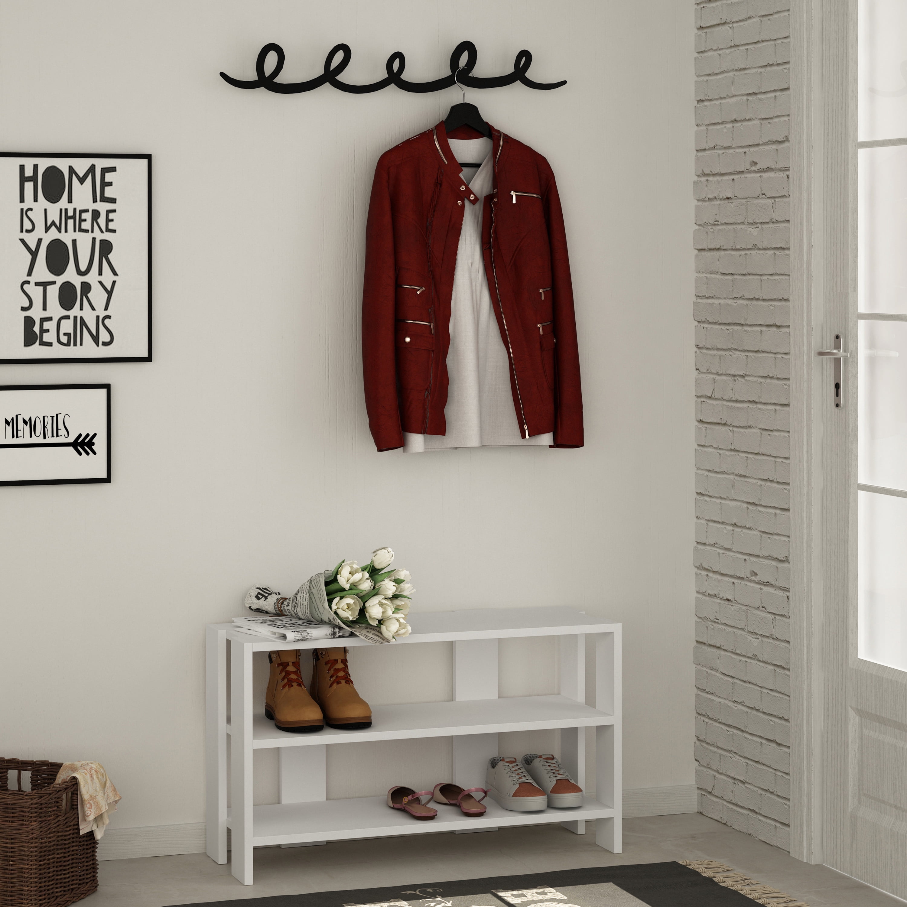 Ada Home Decor Furniture 2 Tier 8 Pair White Riley Modern Shoe Rack