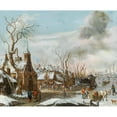 thumbnail image 2 of Salomon Rombouts 14x12 Gold Ornate Wood Frame and Double Matted Museum Art Print Titled - A Winter Landscape with a Market Scene, 2 of 4