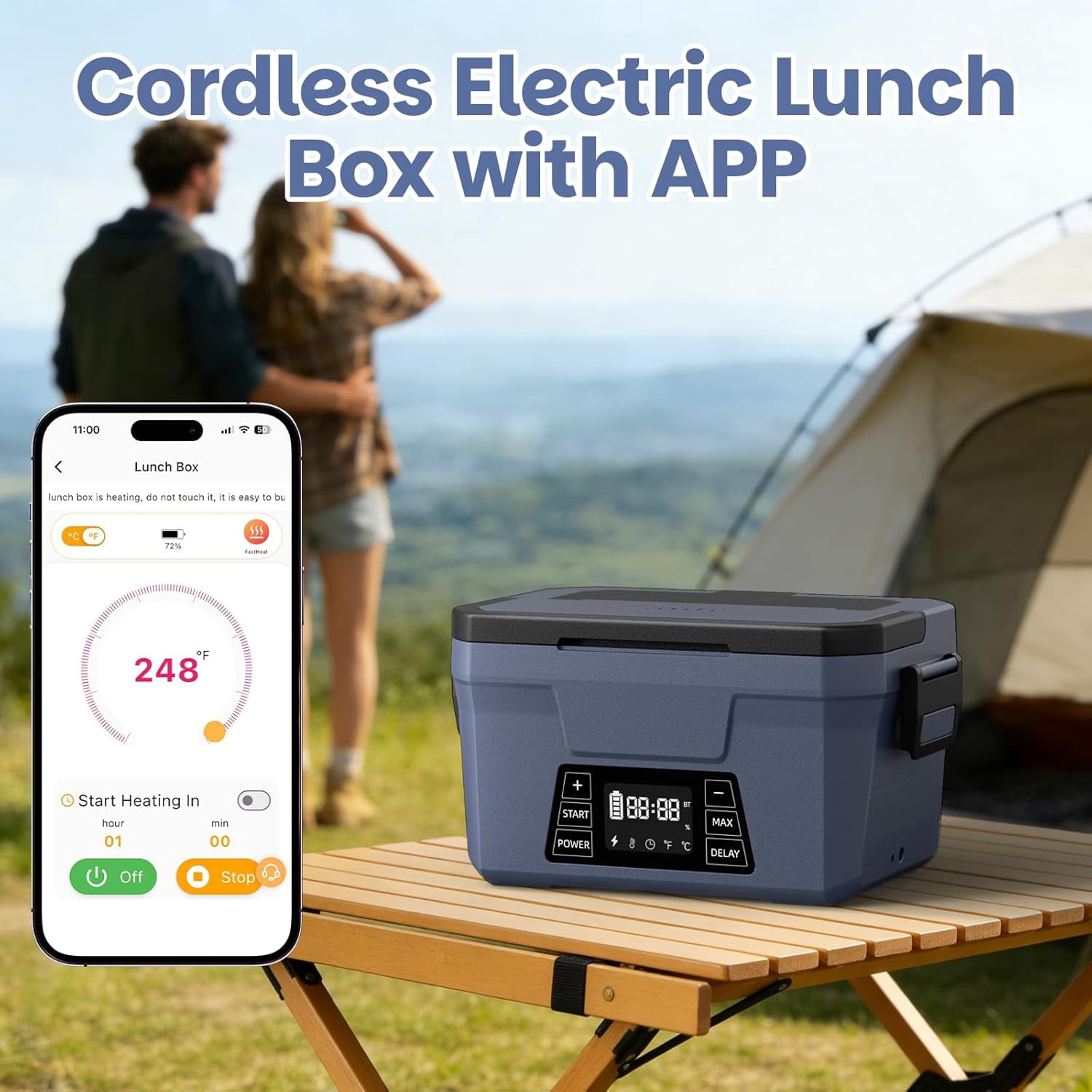 Netraty Cordless Electric Lunch Box for Adults, APP Control Heated Lunch Box Food Warmer 9000mAh Rechargeable Self Heating Lunchbox, Fast Heated for Work/Outdoor/Christmas White Elephant Gifts