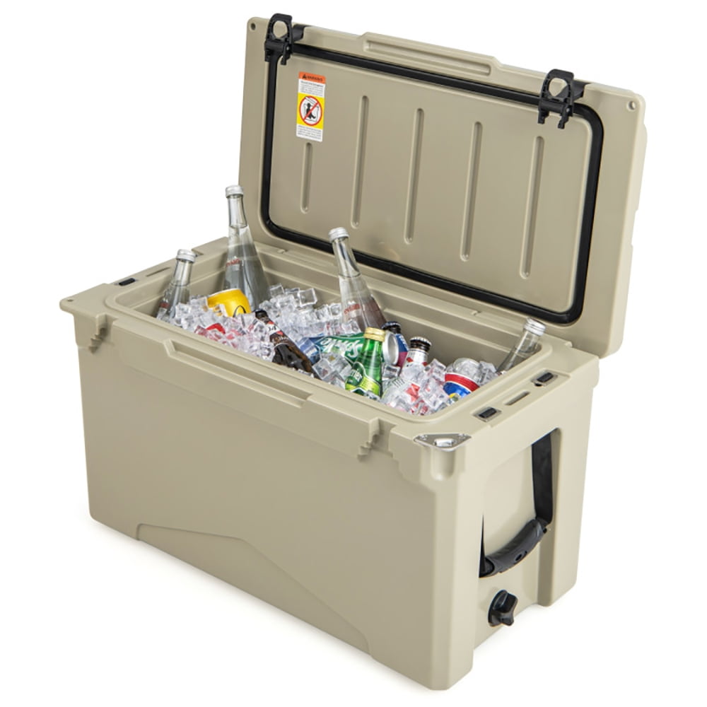 Spaco 50 QT Rotomolded Cooler Insulated Portable Ice Chest with Integrated Cup Holders-Tan, Heavy Duty Hard Coolers for Beach Picnic Camping Boat