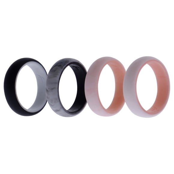 Juego de anillos de boda de silicona de 2 capas - Rose-Marble de ROQ para mujer - Anillo de 4 x 7 mm