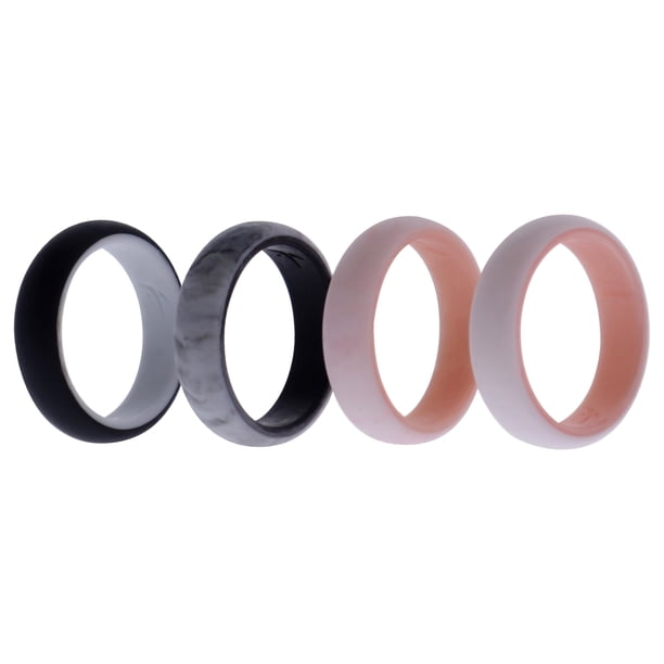 Juego de anillos de boda de silicona de 2 capas - Rose-Marble de ROQ para mujer - Anillo de 4 x 7 mm