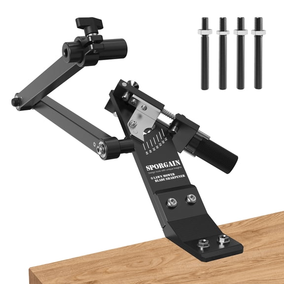 Adjustable Lawn Mower Blade Sharpener for Angle Grinder, 15°–45° Sharpening Jig with Ball Bearing Handle, Workbench Mower Blade Sharpening Tool for Standard, Mulching and High Lift Blades