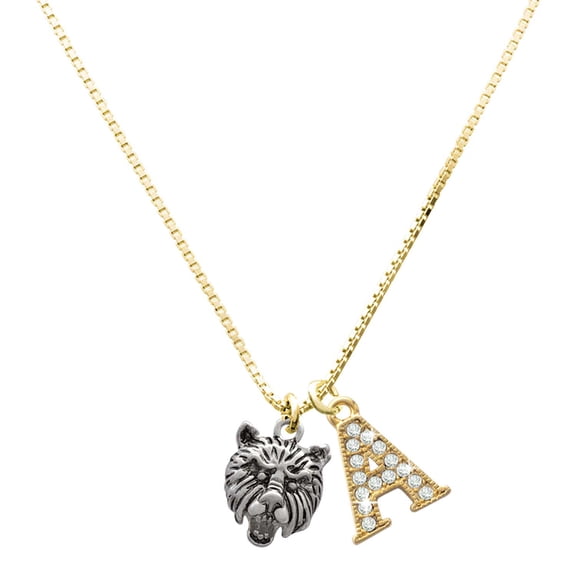 Delight Jewelry Silver-tone Small Bear - Mascot - Large Goldtone Crystal Initial - A - Charm Necklace, 17.5" 2"