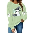 thumbnail image 5 of Fgvctg Halloween Crewneck Sweatshirt Spooky Womens Clothing Oversized Halloween Tops Y2k Crewneck Sweatshirt Winter Pullover Plus Size Fit Light Green 2XL, 5 of 5
