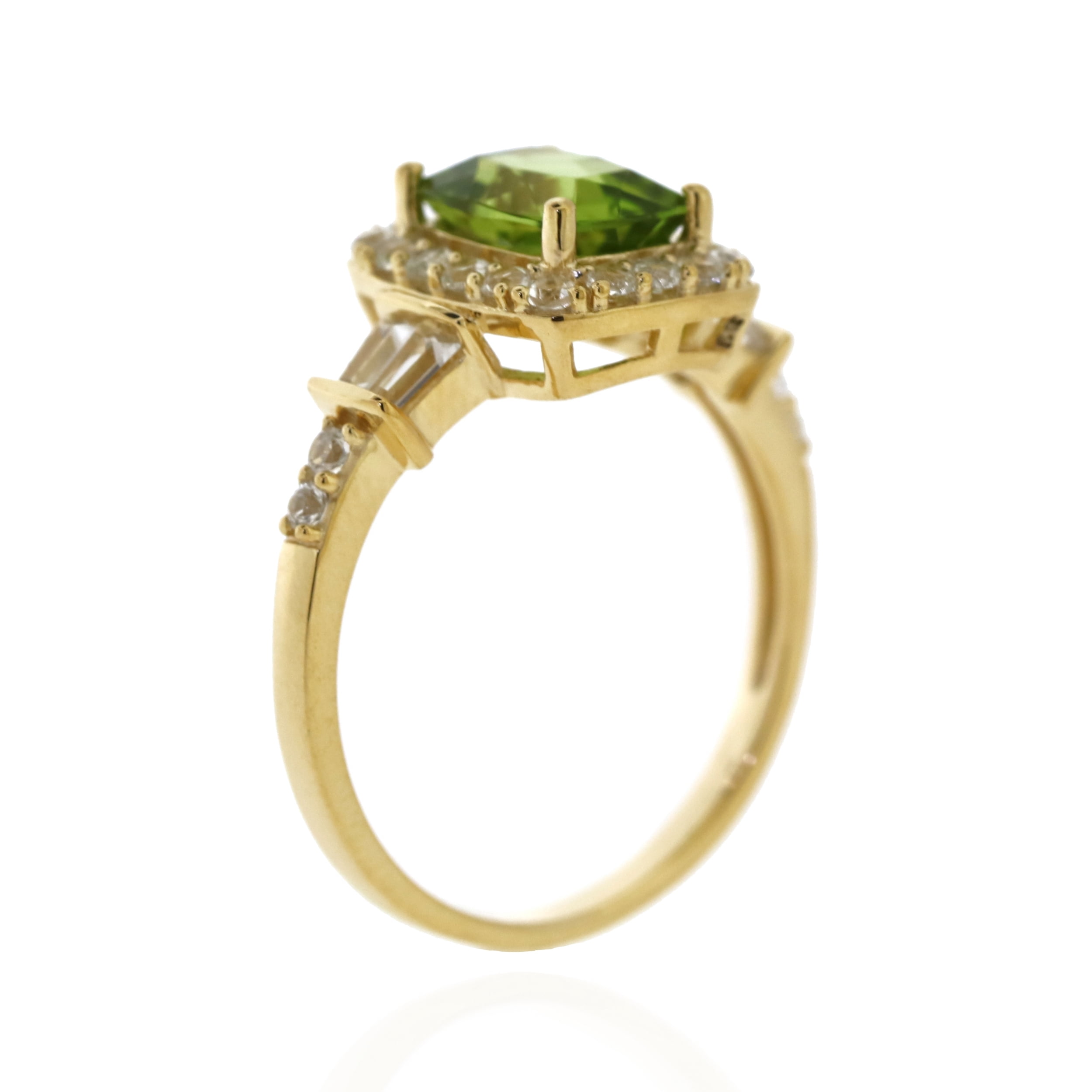 Jay Heart Designs 925 Sterling Silver with 14KY Gold Plated Peridot and Created White Sapphire Ring