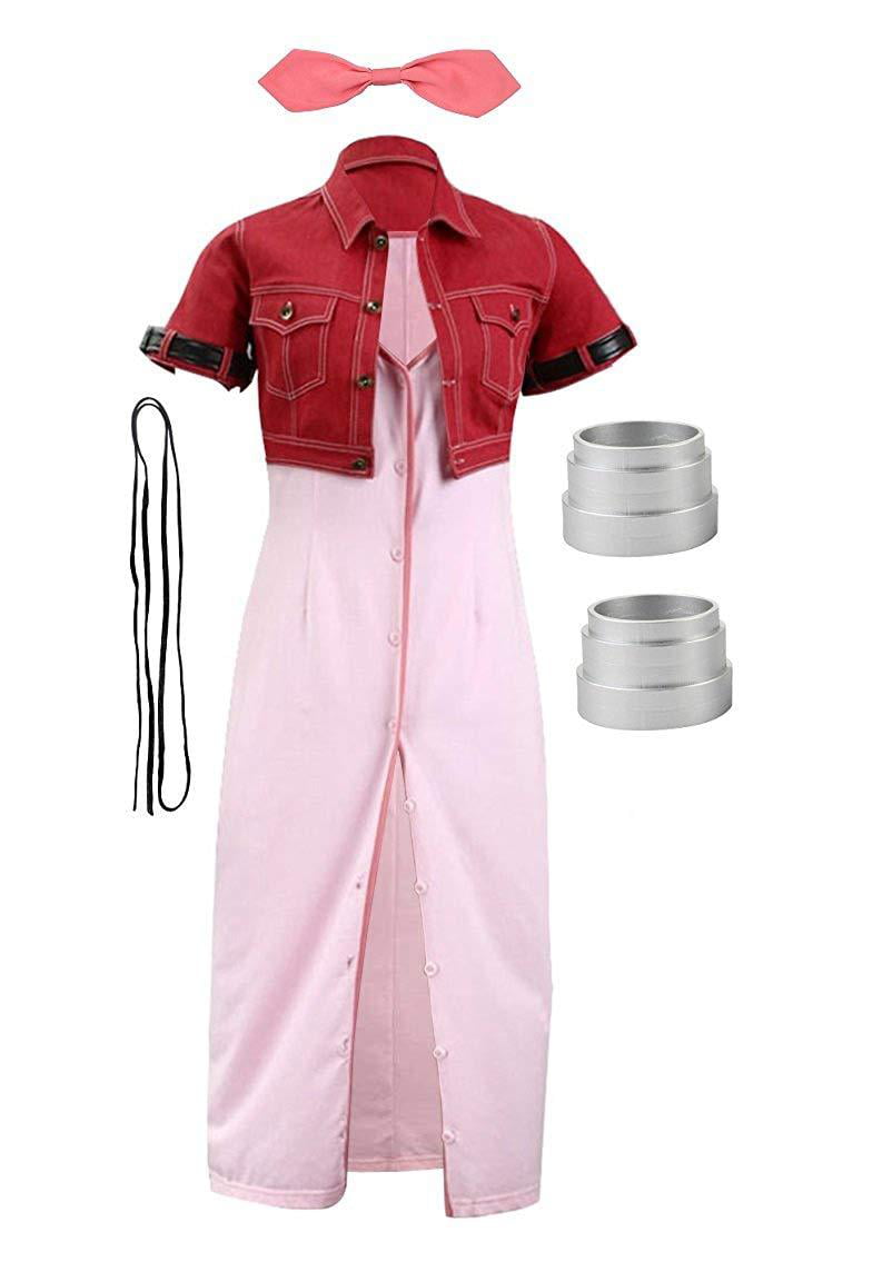 Details about   FF 7 Final Fantasy VII Aerith Gainsborough Cosplay Costume Pink Dress Jacket 