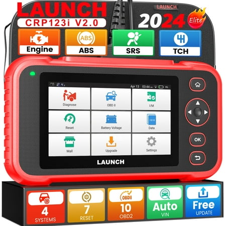 LAUNCH CRP123I V2.0 OBD2 Diagnostic Scan Tool 4 Systems Engine ABS SRS Transmission Scanner with 7 Reset, OBD2 Code Reader with Oil/EPB/DPF/SAS/BAS/BMS Reset Throttle Adaption, Fit for All Cars