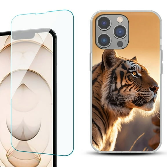 OneToughShield ® for iPhone 15 Pro Max Shockproof Fashion Phone Case, with Tempered Glass Screen Protector - Tiger