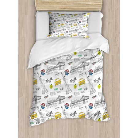 Usa Duvet Cover Set Statue Of Liberty New York City Hotdog