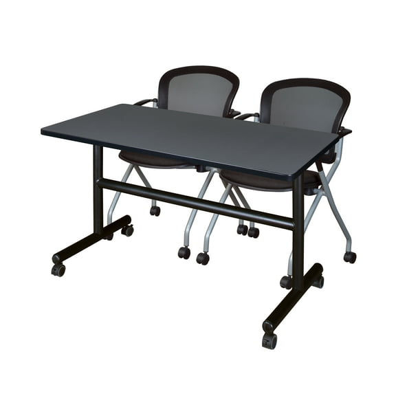 48" x 24" Flip Top Mobile Training Table- Grey and 2 Cadence Nesting Chairs