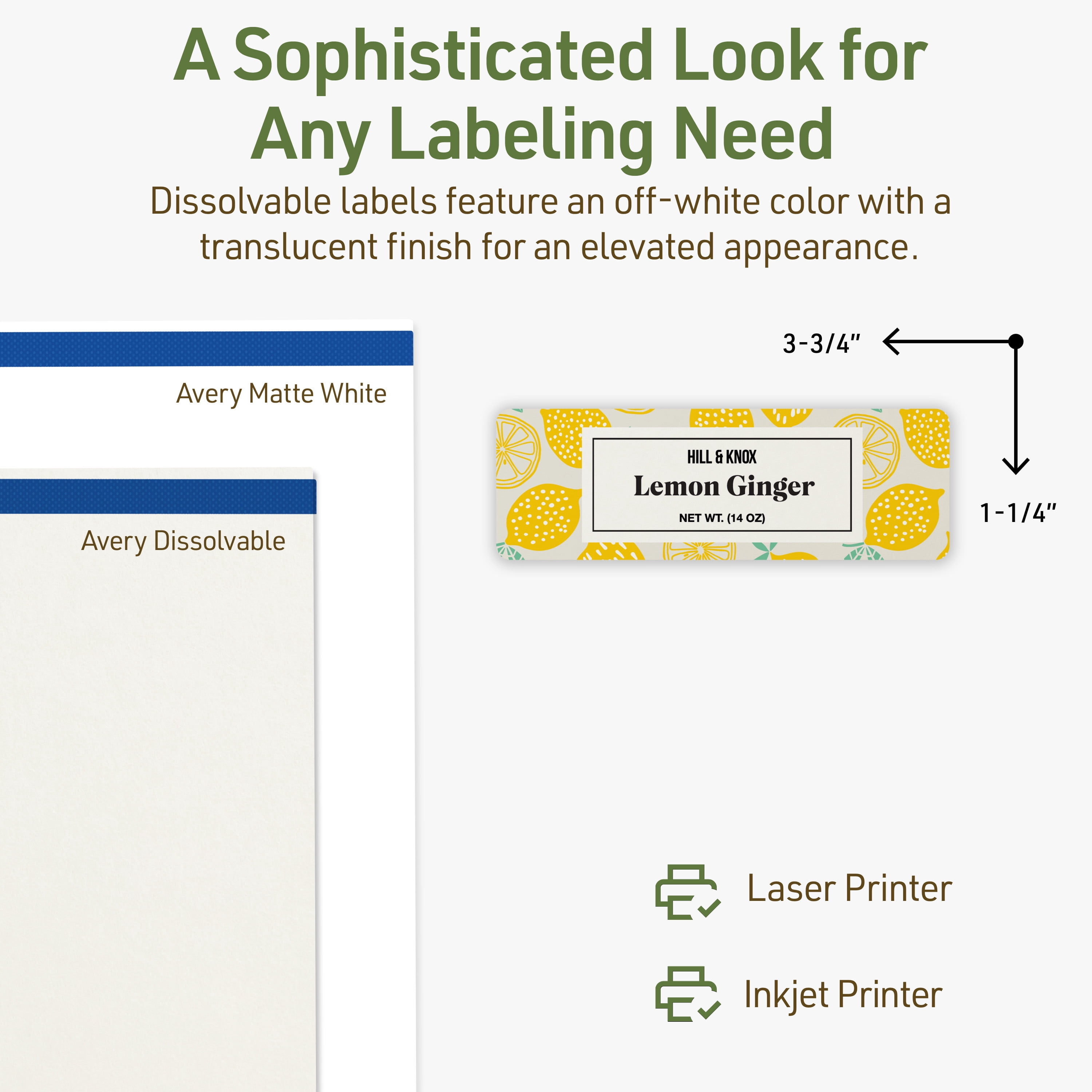 Avery Dissolvable Rectangle Labels, 1.25" x 3.75", 120 Labels