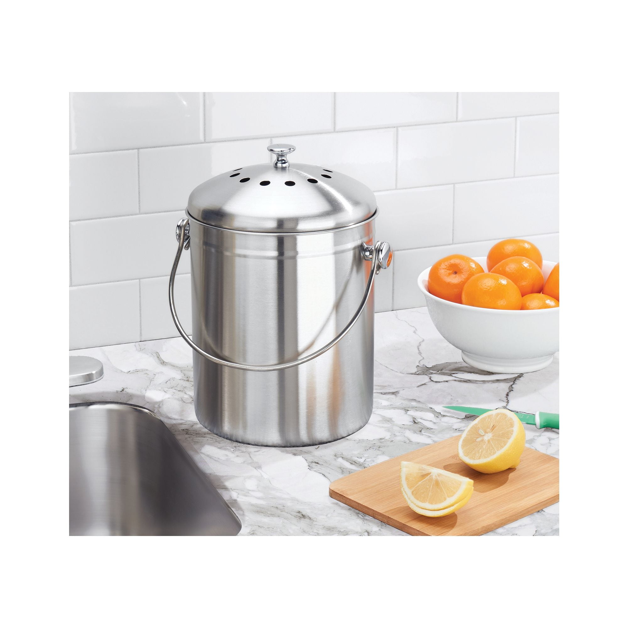 EPICA Countertop Compost Bin Kitchen | 1.3 Gallon | Odorless Composting Bin  with Carbon Filters | Indoor Compost Bin with Lid | Stainless Steel