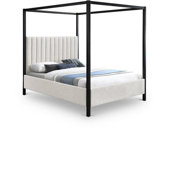 Meridian Furniture Kelly Grey Boucle Fabric Queen Bed