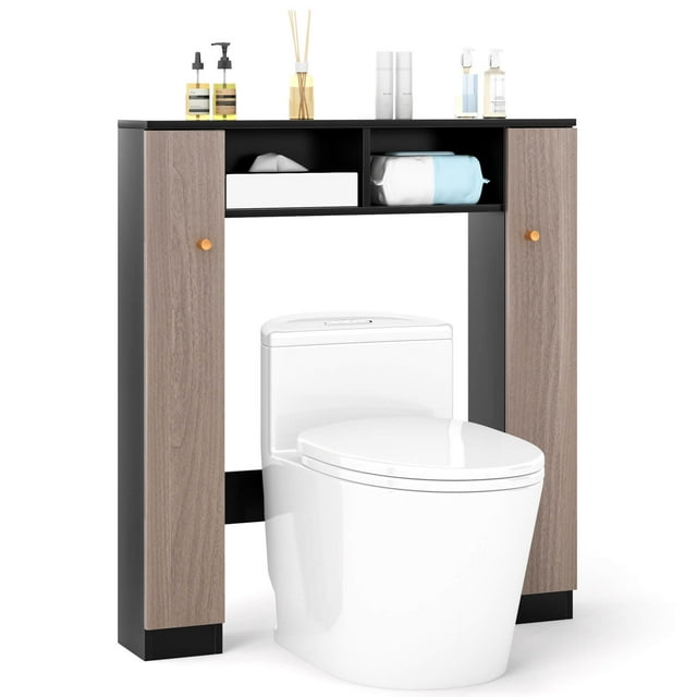 Costway Over The Toilet Storage Cabinet, Double Door Bathroom Toilet Storage Organizer Black