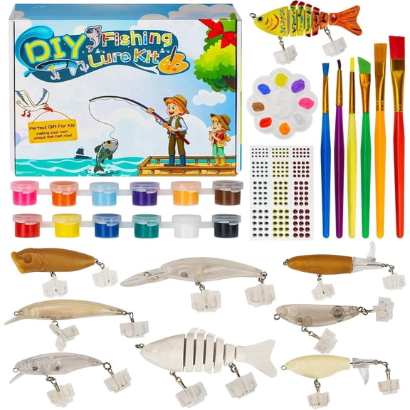 THKFISH DIY Fishing Lure Kit - Kid-Friendly Lures Making kit Customizing Lures, Includes Paint & Brushes, Perfect Fishing Gifts and Crafts for Kids, Tackle Box Must-Have
