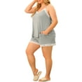 thumbnail image 3 of MODA NOVA Pajamas Set for Juniors Plus Size Cami Lace Panel Elastic Waist Shorts Sleepwear Loungewear Gray 1X, 3 of 5