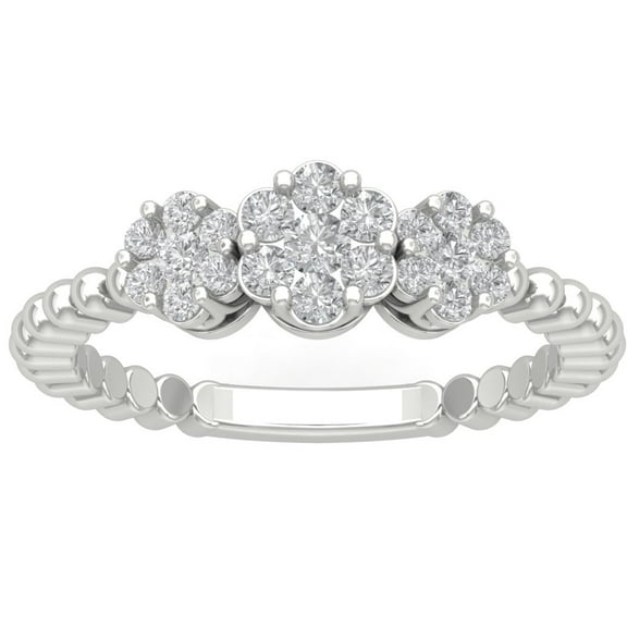 Araiya 10K White Gold Three Flower Diamond Cluster Ring for Women (1/2 cttw, I-J Color, I2-I3 Clarity), Size 7