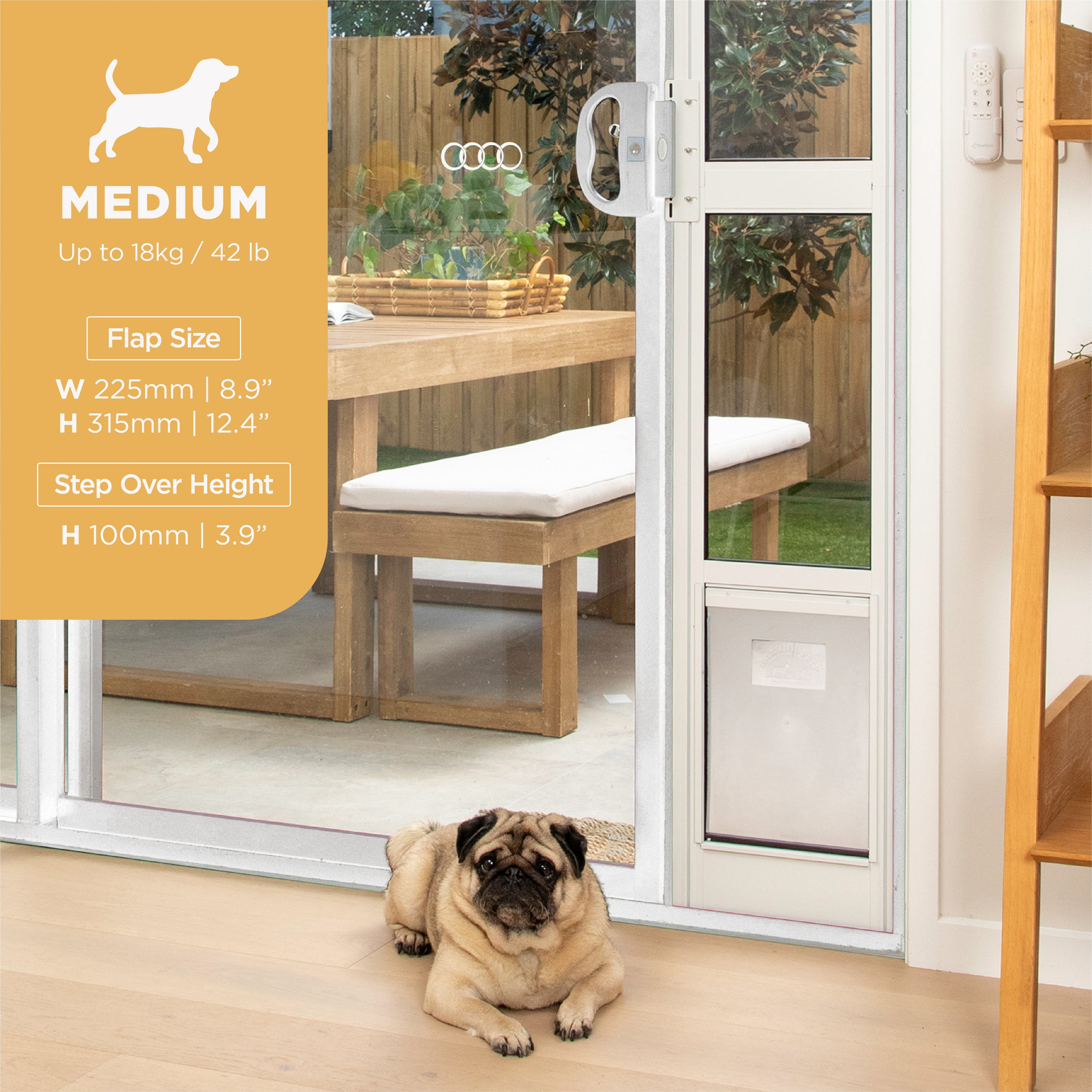 Hakuna Pets Medium White Glass Sliding Door Patio Pet Door, With Lockable Flap, Suitable for Most Sliding Doors