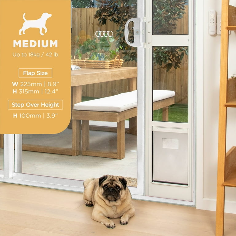 Hakuna Pets Medium White Glass Sliding Door Patio Pet Door, With