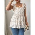 thumbnail image 4 of Womens Tank Tops Fashion Summer Smocked Blouses Square Neck Ruffle Sleeves Tunic Tops Shirt  XL, 4 of 7