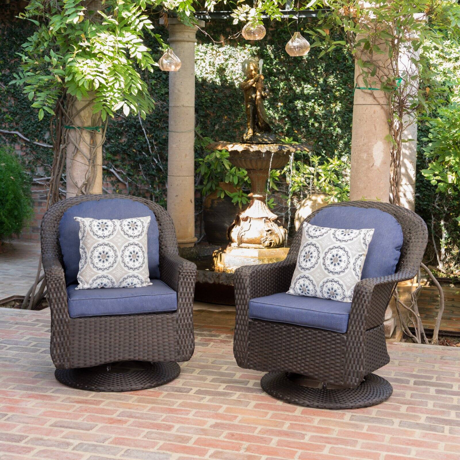 Liam Outdoor Wicker Swivel Club Chairs Set of 2