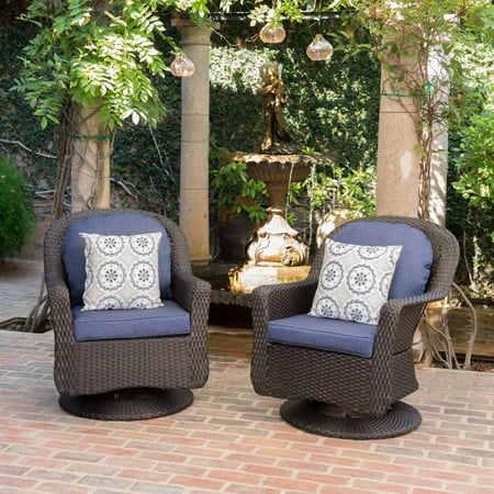 Liam Outdoor Wicker Swivel Club Chairs - Set of 2