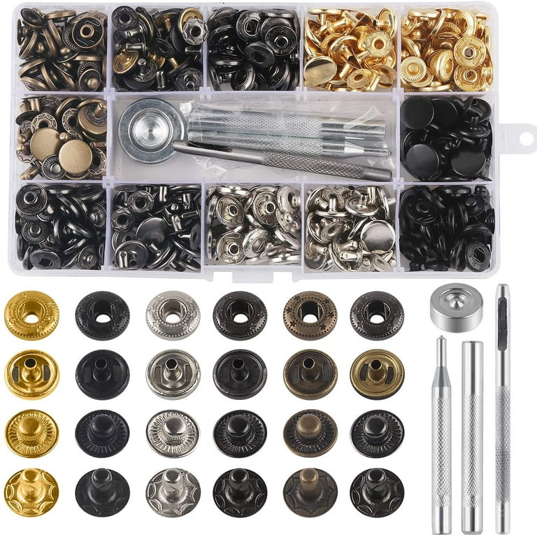 132 Sets Leather Snap Fasteners Kit, 12.5 mm Metal Snaps Buttons Press  Studs Tool with 4PCS Fixing Tools, Sewing Snaps for Clothes Leather Craft