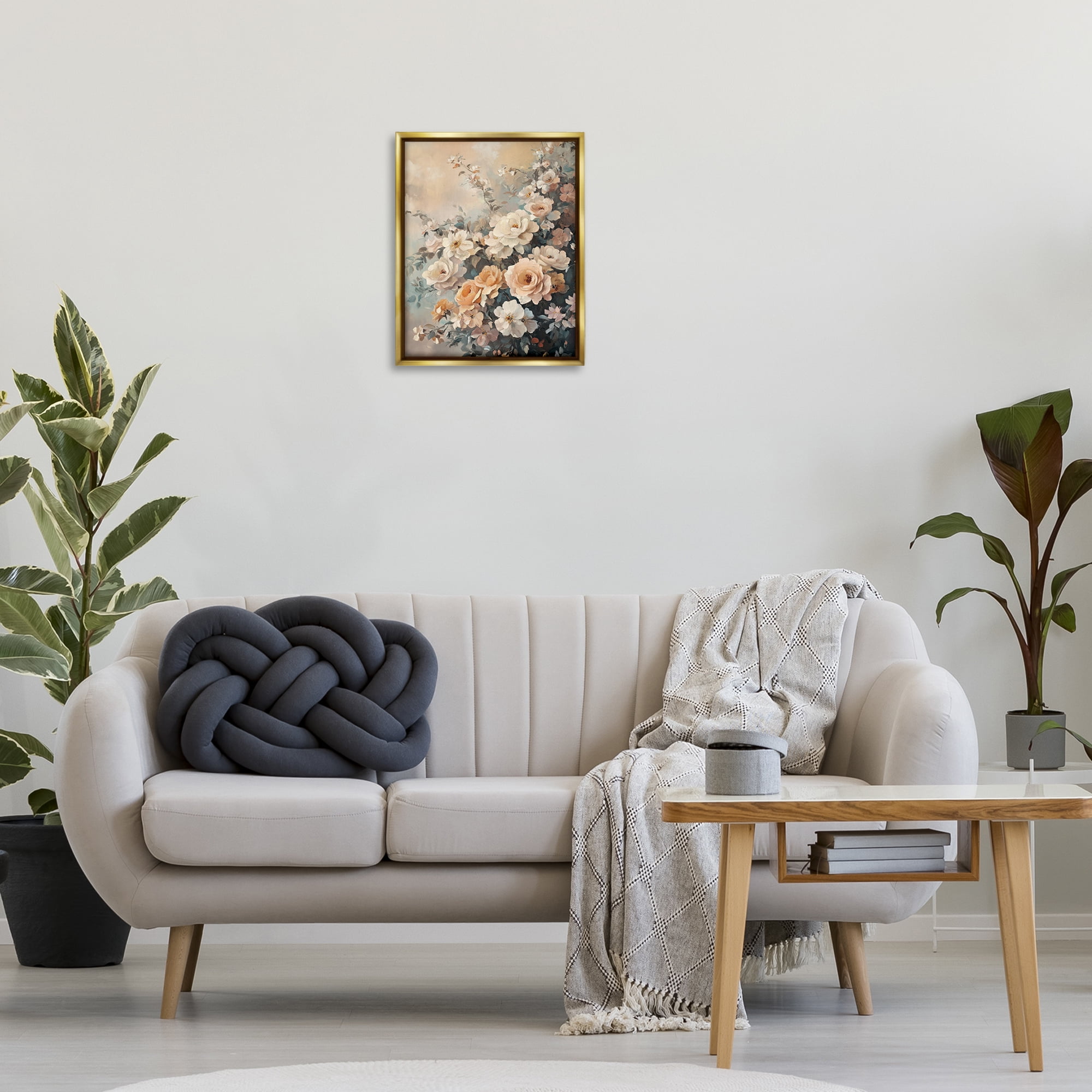 Stupell Industries Dreamy Rosy Florals Plants & Flowers Painting Gold Floater Framed Canvas Art Print Wall Art, 17 x 21