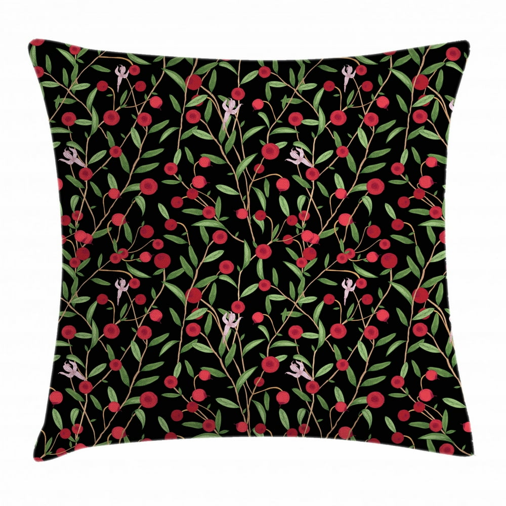 Cranberry Throw Pillow Cushion Cover, Berry Plant Harvest Field with