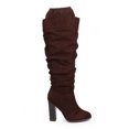 thumbnail image 2 of Qupid DA50 Women Suede Knee High Sloucy Chunky Heel Sweater Cuff Riding Boot, 2 of 5