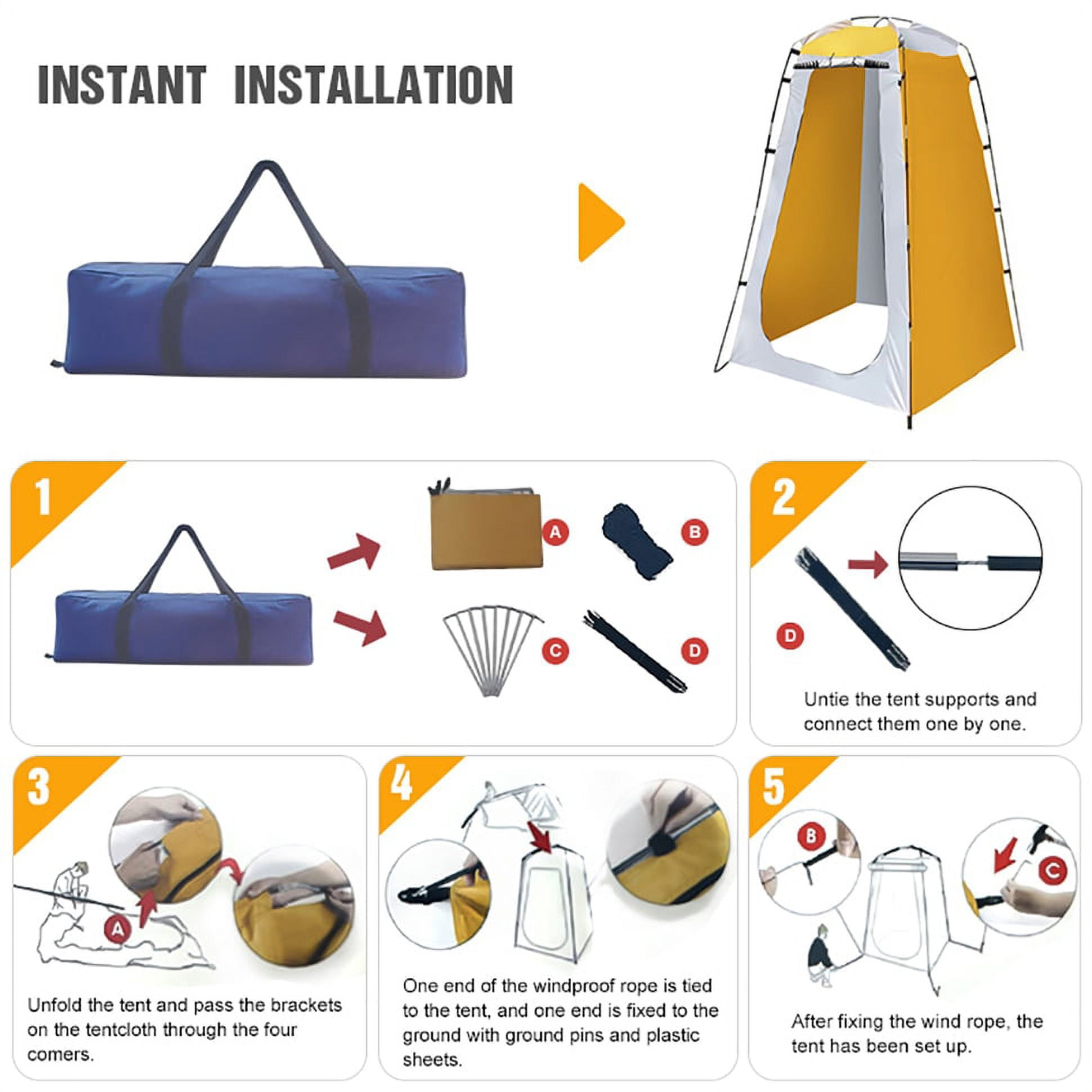 Quick Set Up Shower Tent - Waterproof Dressing & Privacy Tent for Camping and Beach - Portable Changing Room Shelter Canopy with Tent Pegs, Poles, Ropes, and Storage Bag - 47.24X47.24X70.87 Inches