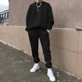 thumbnail image 2 of Stylish Men's Casual Two Piece Suit with O Neck Off Shoulder Sweatshirt and Drawstring Pants for Wardrobe, 2 of 5