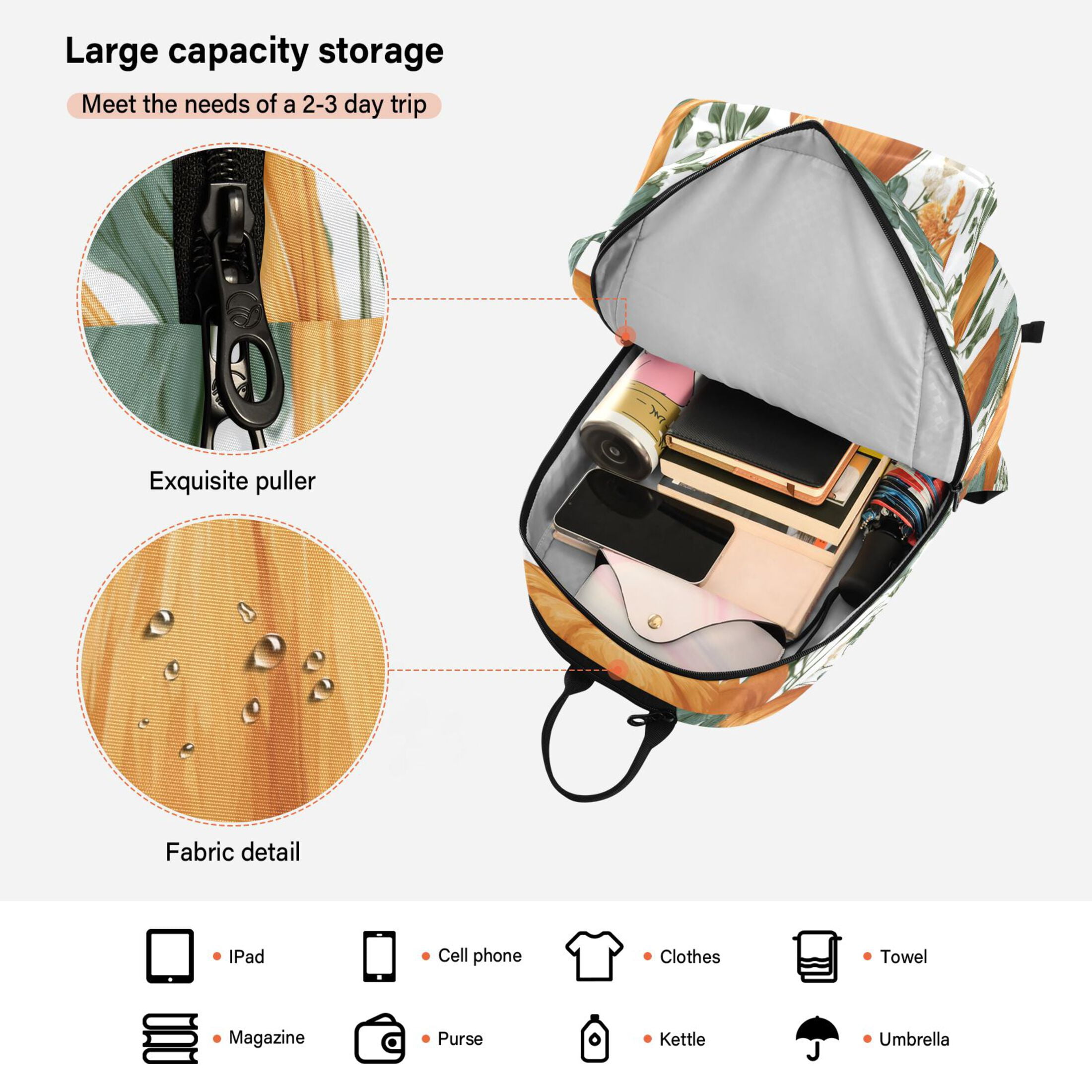 2 Racquet Holder Tennis Backpack Tennis Racket Covers Gym Bags Pumpkins and Leaves