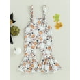 thumbnail image 2 of Bagilaanoe Toddler Baby Girl Halloween Jumpsuit Sleeveless Print Romper Overalls 6M 9M 12M 18M 24M 3T Kids Flared Pants Fall Bell-Bottoms Outfits, 2 of 8