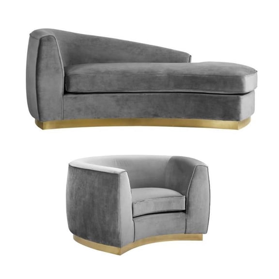 Home Square 2-Piece Set with Velvet Accent Chair and Chaise in Gray and Gold