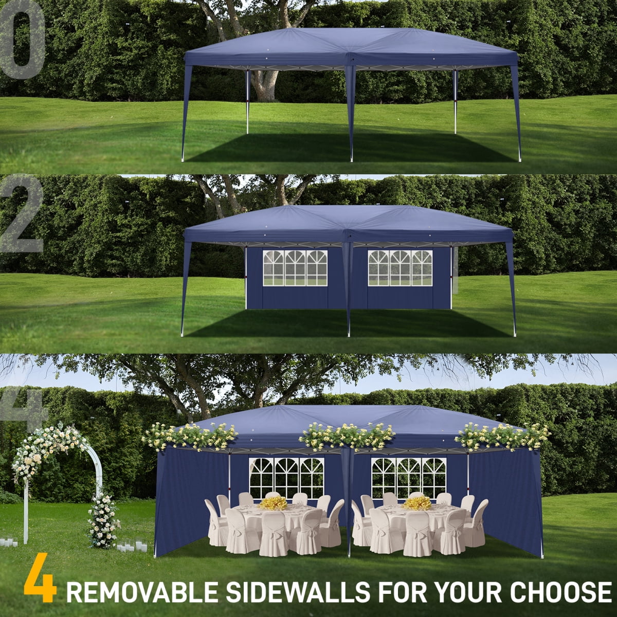 10'x20' Gazebo Waterproof Outdoor Canopy Patio Tent with Reinforced Canopy, 2 Windows Practical Waterproof Folding Tent, Party Tent for Wedding BBQ Cater, Blue