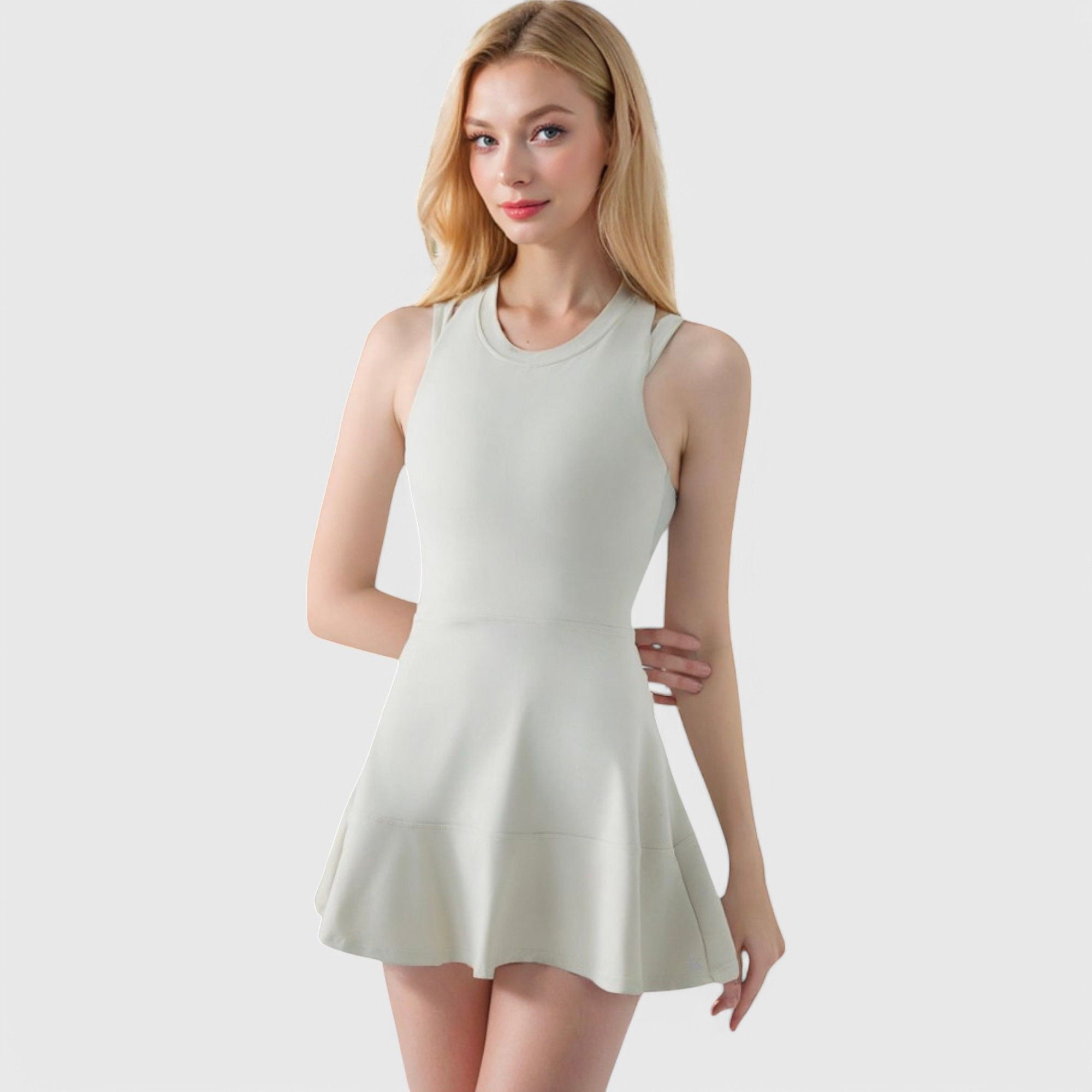 Women's Racerback Flowy Athletic Dress with Built-In Shorts - Medium, Off White