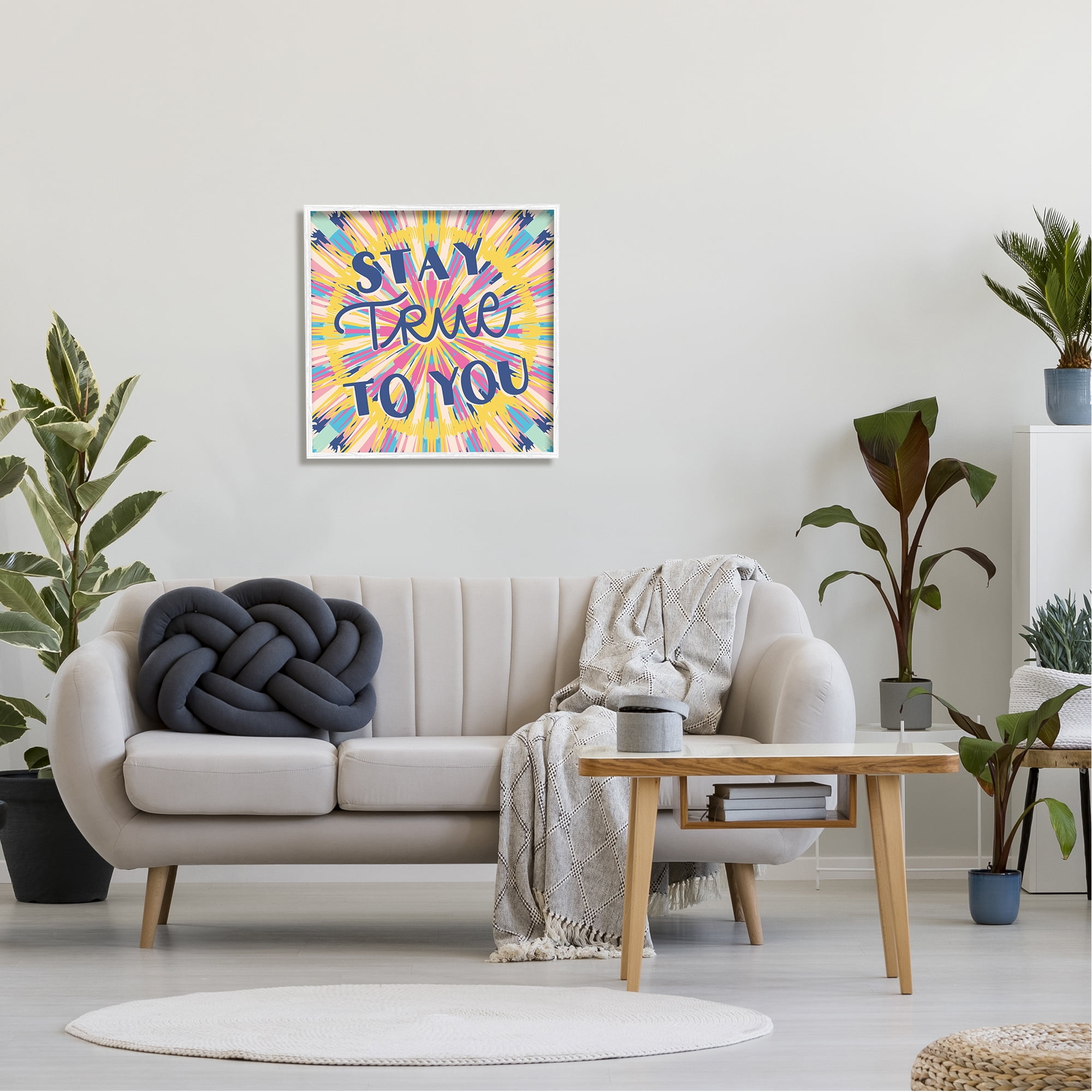Stupell Industries Stay True To You Bold Motivational Tie Dye Pattern Graphic Art White Framed Art Print Wall Art, Design by Caroline Alfreds