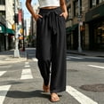 thumbnail image 2 of Women's High Waist Paperbag Bow Wide Leg Pants, Drawstring Flowy Pocket Polyester Trousers, Soft Airy Casual Bottoms for Vacation Social Gatherings Daily | TruHer,Black M, 2 of 9
